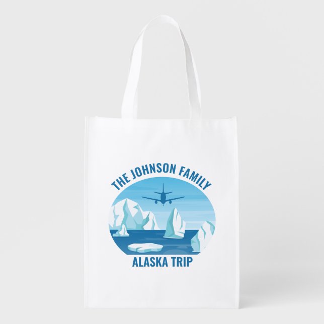 Alaska Family Trip Personalized Glacier Grocery Bag (Front)