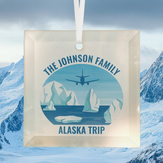Alaska Family Vacation Custom Glacier Christmas Glass Ornament (Creator Uploaded)