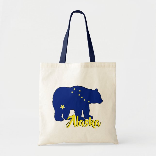 Alaska flag bear reusable tote bag (Front)