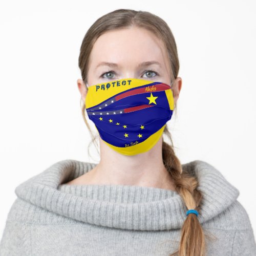 Alaska Flag w Stars Stripes on Yellow Gold Adult Cloth Face Mask