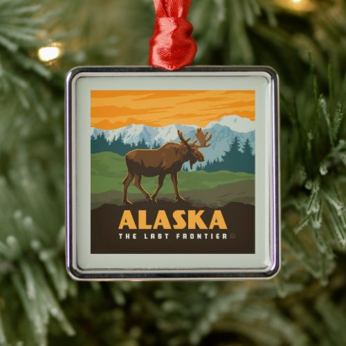 Alaska  Frontier Moose Metal Ornament