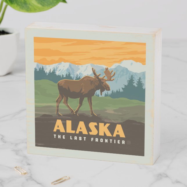 Alaska | Frontier Moose Wooden Box Sign (In Situ Horizontal)