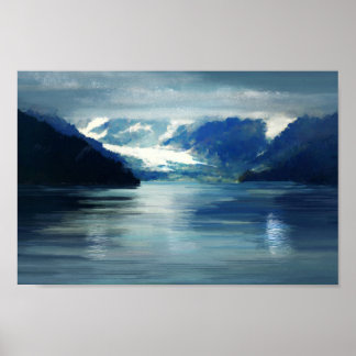 Alaska Glacier Bay Blue Green Landscape Painting Poster