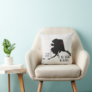 Alaska GPS Coordinates with Heart Throw Pillow