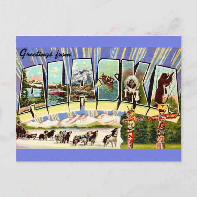 Alaska Greeting Retro Postcard (Front)
