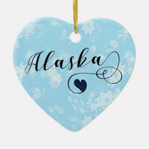 Alaska Heart, Christmas Tree Ornament, Alaskan Ceramic Ornament