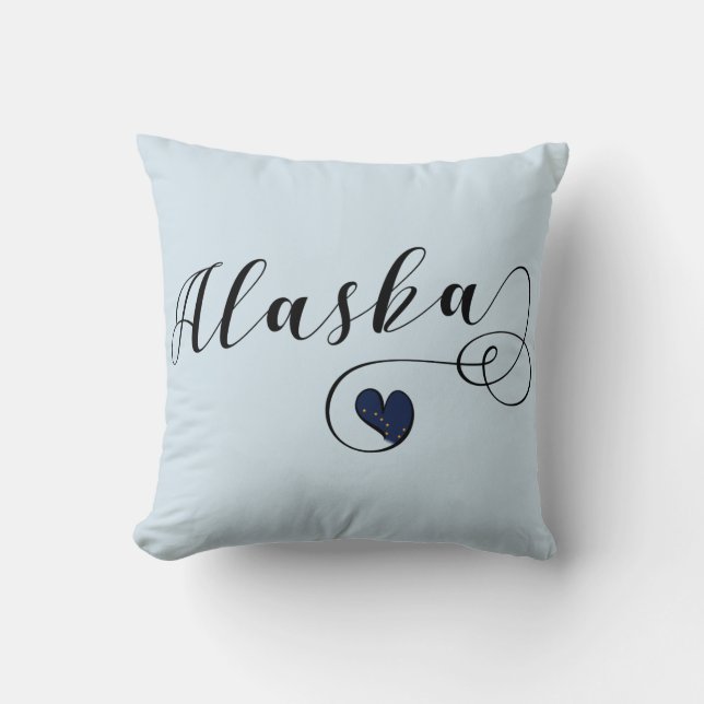 Alaska Heart Throw Pillow, Alaskan Flag Throw Pillow (Front)