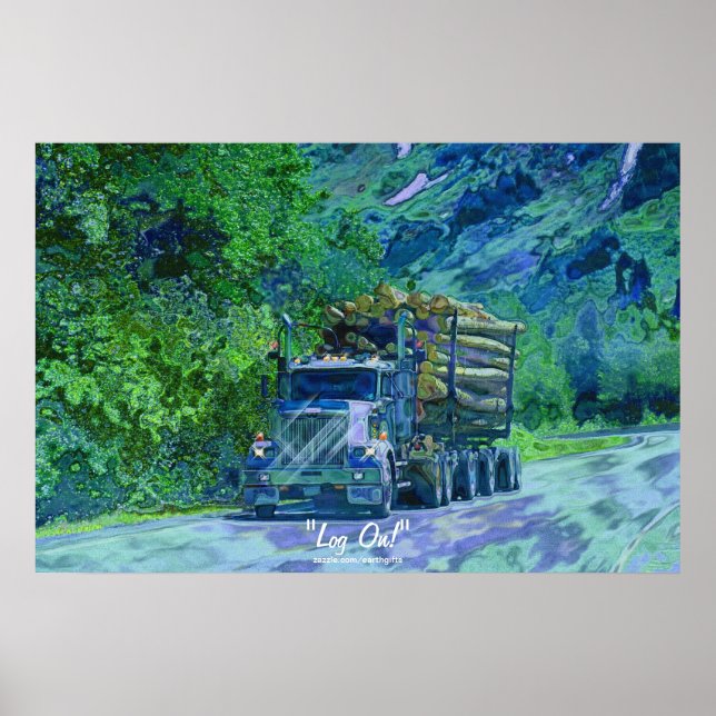 Alaska Highway Logging Truck Transport Art Poster (Front)