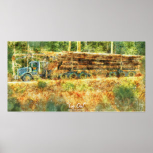 Alaska Highway Logging Truck Transport Art Poster