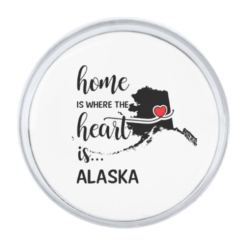 Alaska home is where the heart is silver finish lapel pin