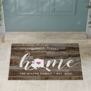 Alaska Home State Personalized Wood Look Doormat