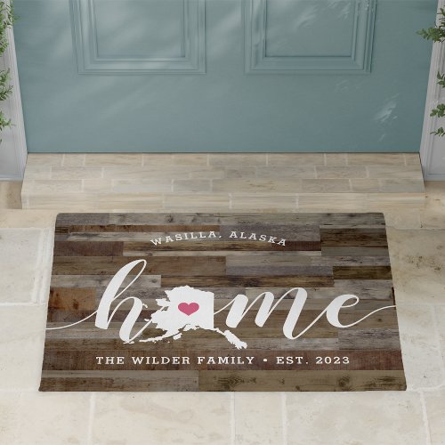Alaska Home State Personalized Wood Look Doormat