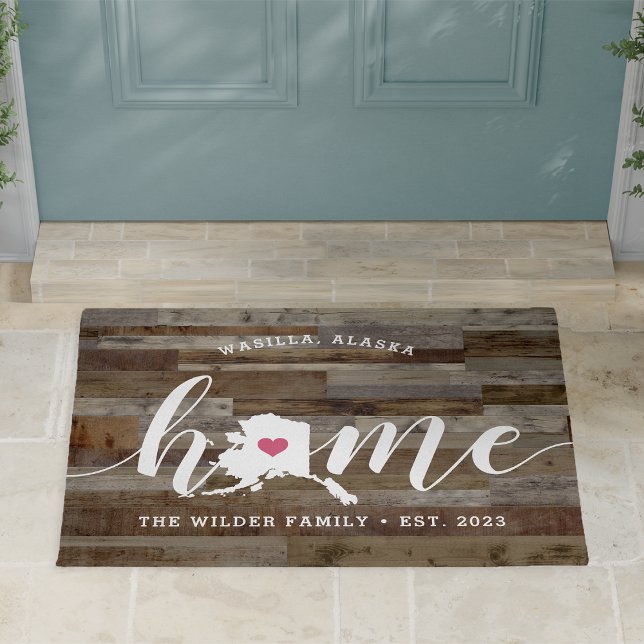 Alaska Home State Personalized Wood Look Doormat (Creator Uploaded)
