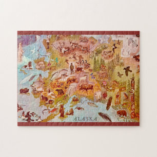 Alaska Illustrated Postcard 11x14 Jigsaw Puzzle