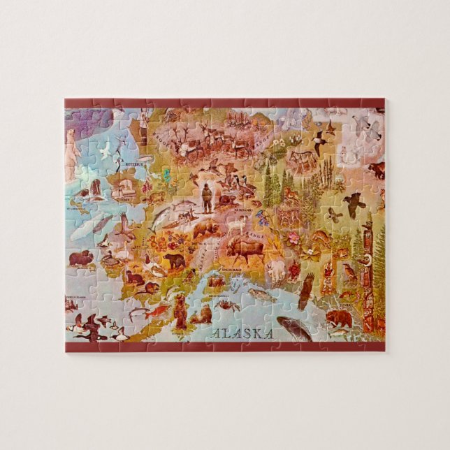Alaska Illustrated Postcard 8x10 Jigsaw Puzzle (Horizontal)