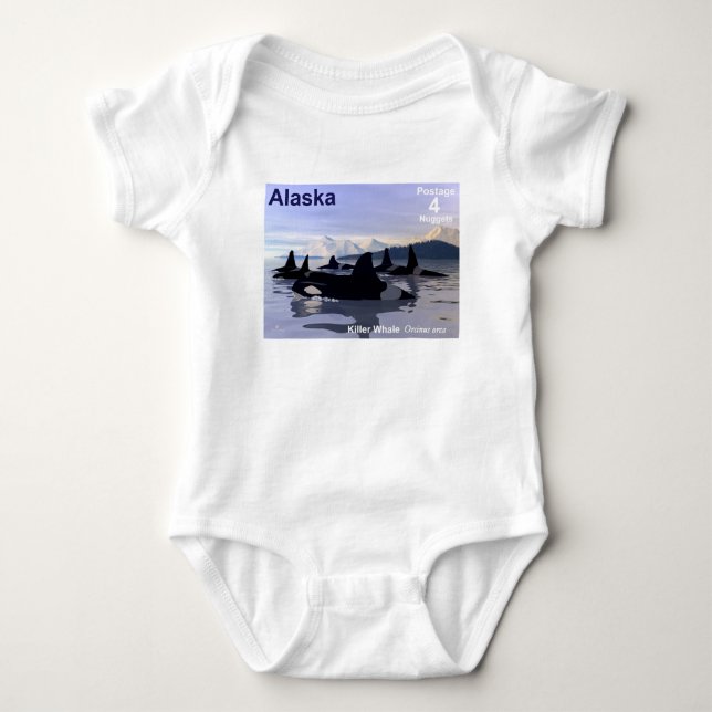 Alaska Killer Whales Stamp Baby Bodysuit (Front)