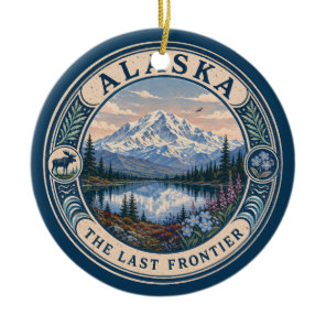 Alaska Landscape Illustration Travel Art Badge Ceramic Ornament