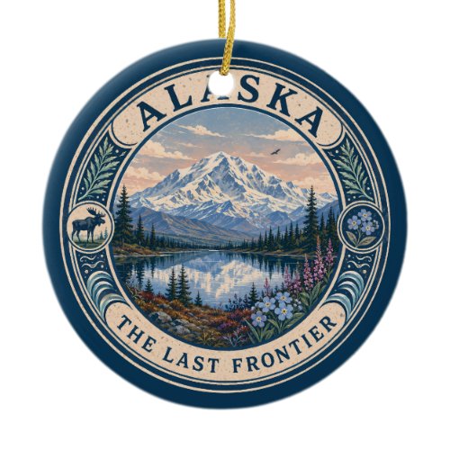 Alaska Landscape Illustration Travel Art Badge Ceramic Ornament