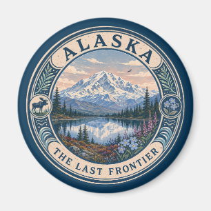 Alaska Landscape Illustration Travel Art Badge Magnet