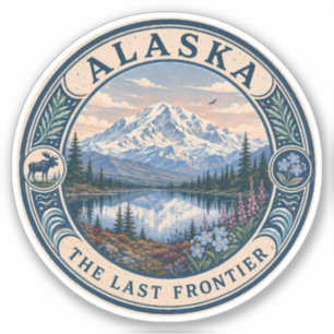 Alaska Landscape Illustration Travel Art Badge Sticker