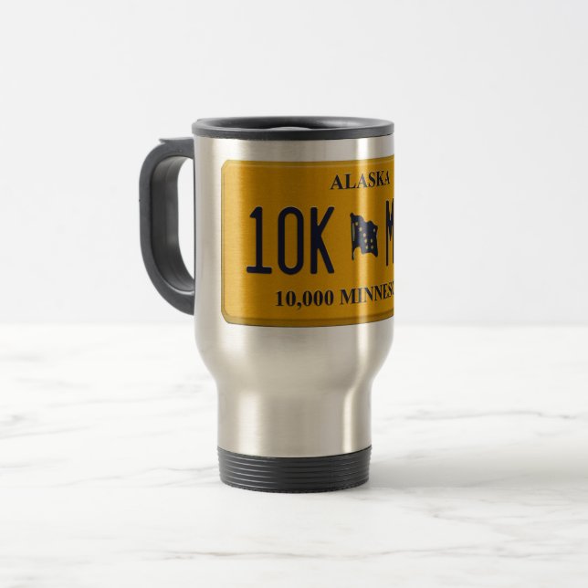 Alaska License Plate  stainless travel mug (Front Left)
