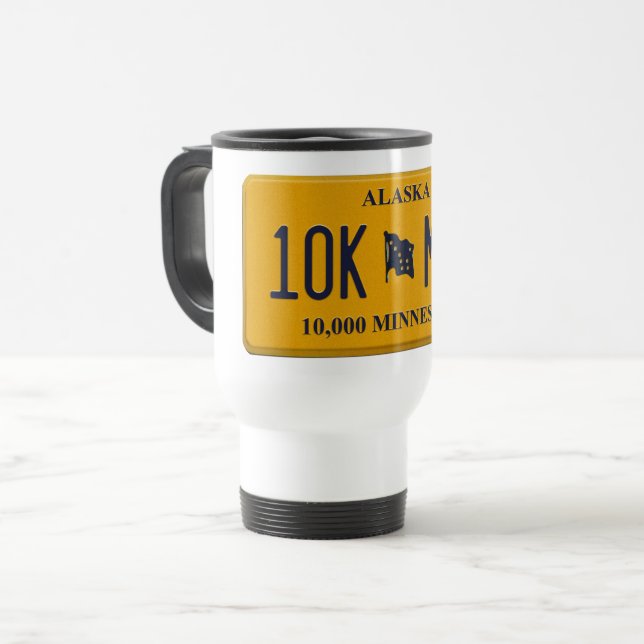 Alaska License Plate  white stainless travel mug (Front Left)