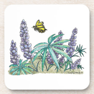 Alaska Lupine Watercolor Beverage Coaster