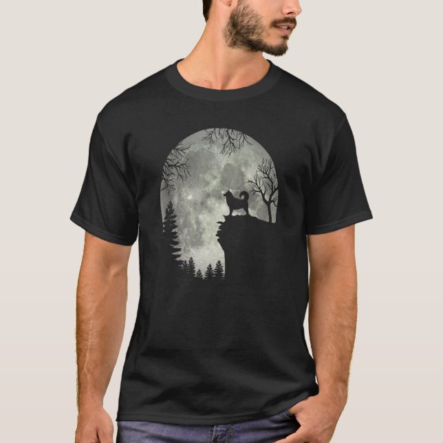 Alaska Malamute And Moon Halloween T-Shirt (Front)