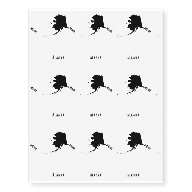 Alaska Map - Black and White Modern Alaska Map Temporary Tattoos (Front)