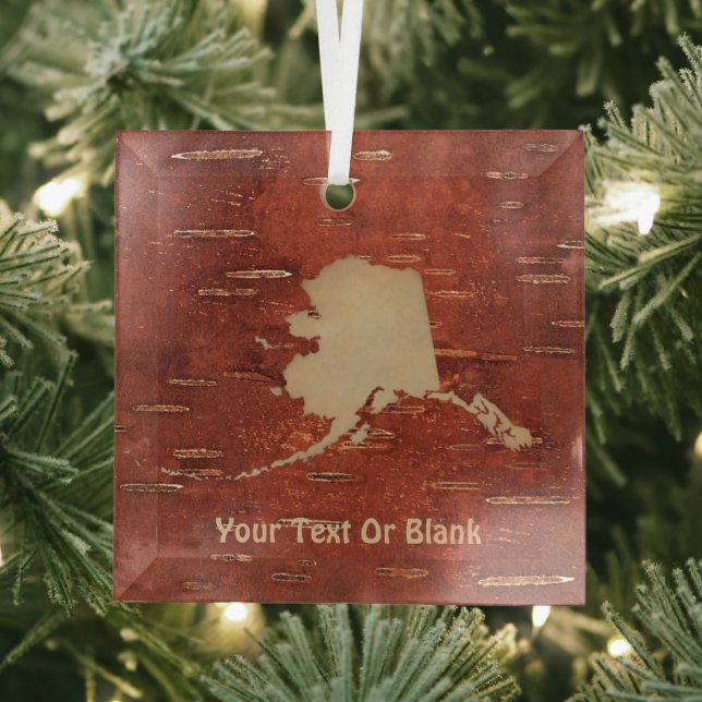 Alaska Map On Inner Birch Bark Glass Ornament (Insitu)