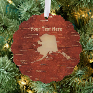 Alaska Map On Inner Birch Bark Ornament Card