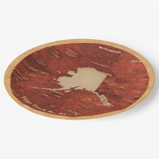 Alaska Map On Inner Birch Bark Paper Plates (Angled)