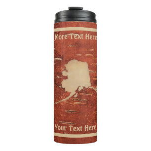 Alaska Map On Inner Birch Bark Thermal Tumbler
