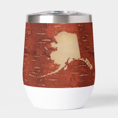 Alaska Map On Inner Birch Bark Thermal Wine Tumbler