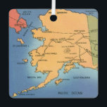 Alaska Map Ornament<br><div class="desc">A vintage postcard map of Alaska repurposed on a metal ornament.</div>