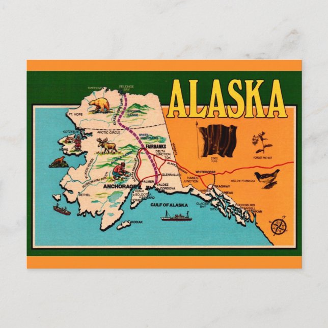 Alaska Map Vintage Postcard  (Front)