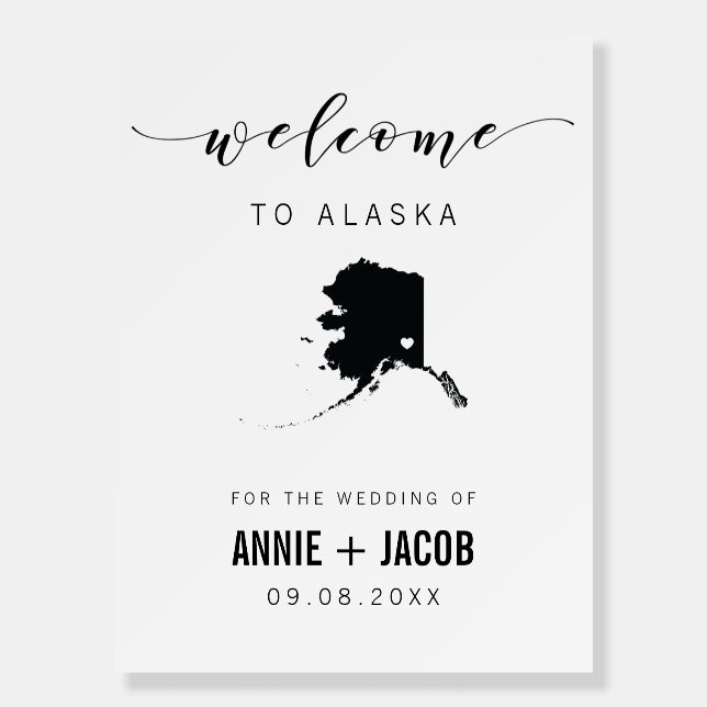 Alaska Map Wedding Welcome Sign, Foam Board (Front)