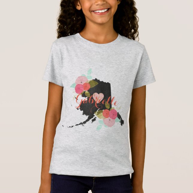 Alaska Monogram State Chalkboard Floral & Heart T-Shirt (Front)