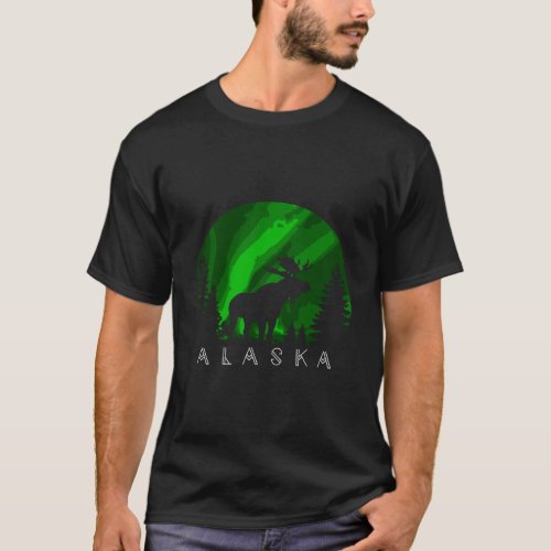 Alaska Moose Aurora Borealis Alaskan Landscape Sce T_Shirt
