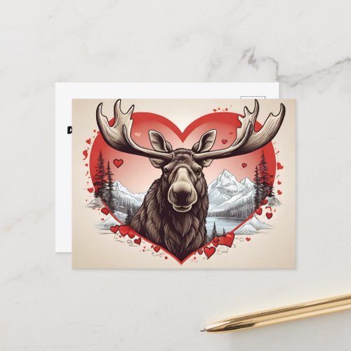 Alaska Moose heart shaped mountain background Postcard