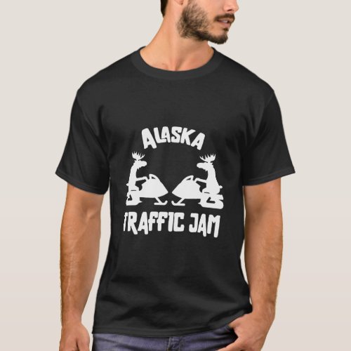 Alaska Moose Snowmobile Traffic Jam Gift For Rider T_Shirt