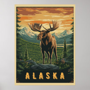 Alaska Moose - Vintage Wilderness  Poster