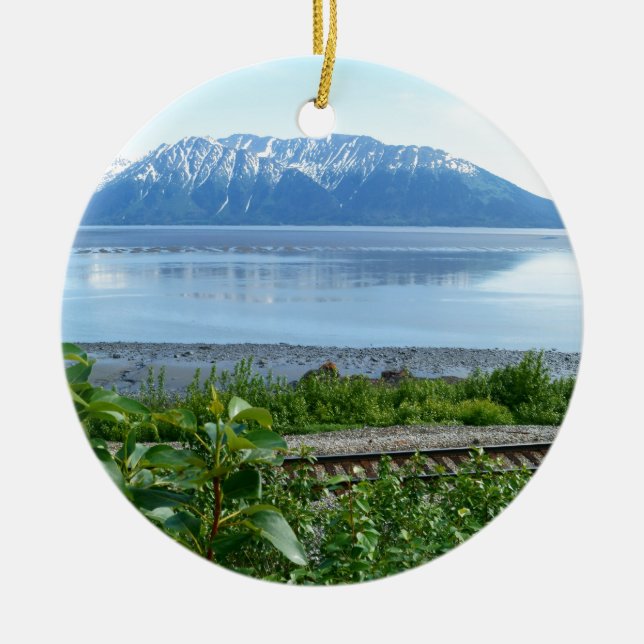 Alaska Mountain along Turnagain Arm Ceramic Ornament (Front)