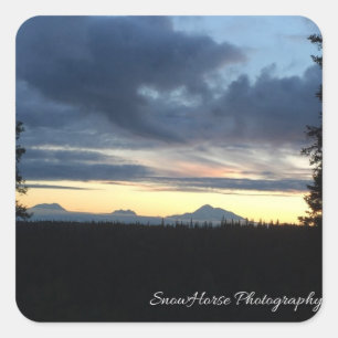 Alaska Mountain Range Sunset Square Sticker