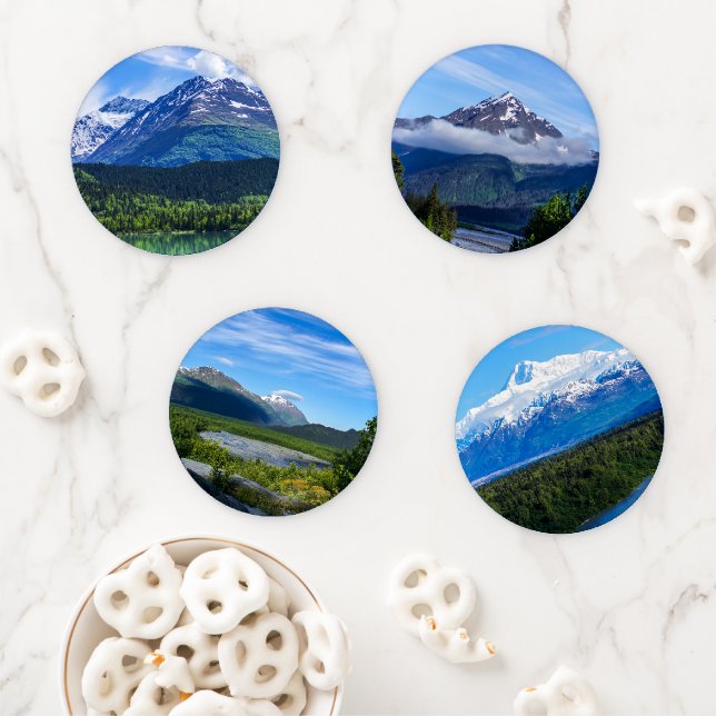 Alaska Mountains Acrylic Coaster Set (In Situ)