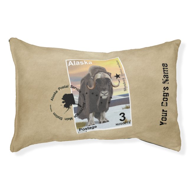Alaska Muskox Postage Stamp Souvenir Pet Bed (Front)
