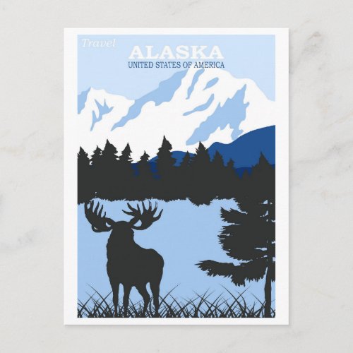 Alaska Nature Moose Blue Vintage Travel Poster Postcard