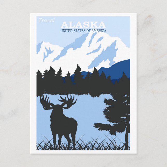Alaska Nature Moose Blue Vintage Travel Poster Postcard (Front)