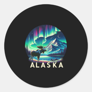 Alaska Northern Lights Aurora Viewing Moose Vacati Classic Round Sticker