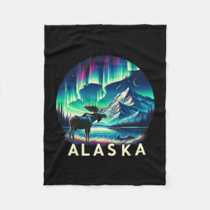 Alaska Northern Lights Aurora Viewing Moose Vacati Fleece Blanket